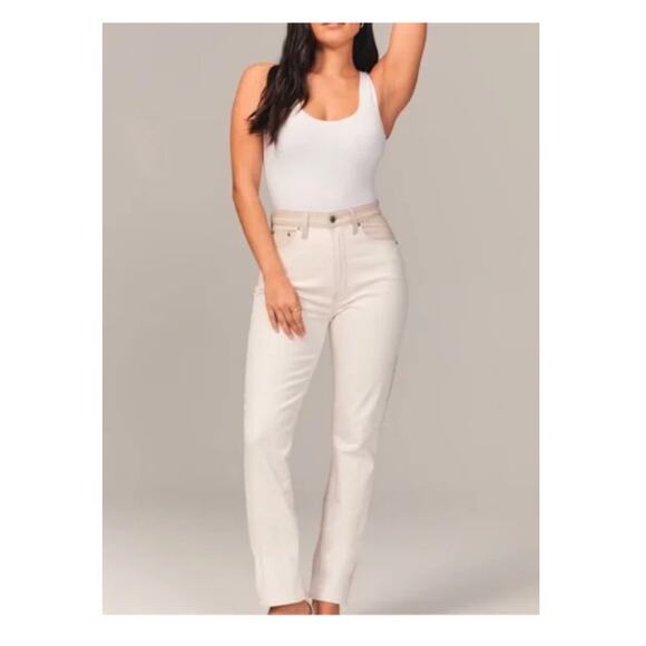 Abercrombie & Fitch Denim - Abercrombie A & F The 90's Straight Ultra High Rise Cream Jeans Curve Love 28/6